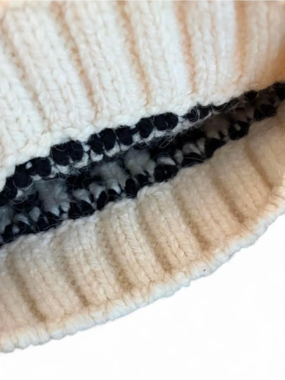 Free People Movement black and cream knit winter beanie with pom pom on top